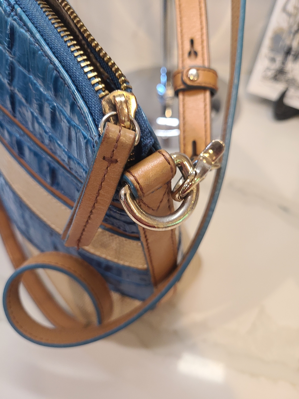 Brahmin Mini Duxbury Surf Vineyard Blue & Gold - Picture 11 of 13